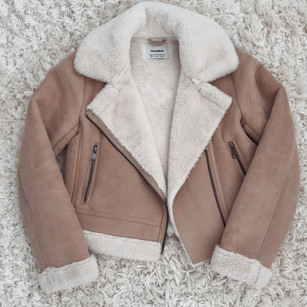 Pull&Bear Cream and Tan Teddy Jacket